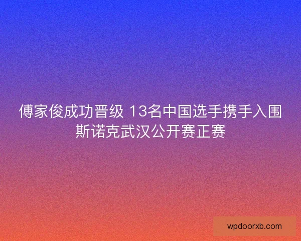 傅家俊成功晋级 13名中国选手携手入围斯诺克武汉公开赛正赛