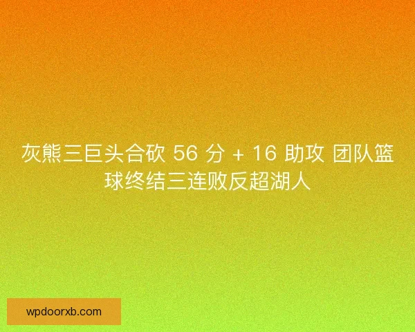 灰熊三巨头合砍 56 分 + 16 助攻 团队篮球终结三连败反超湖人